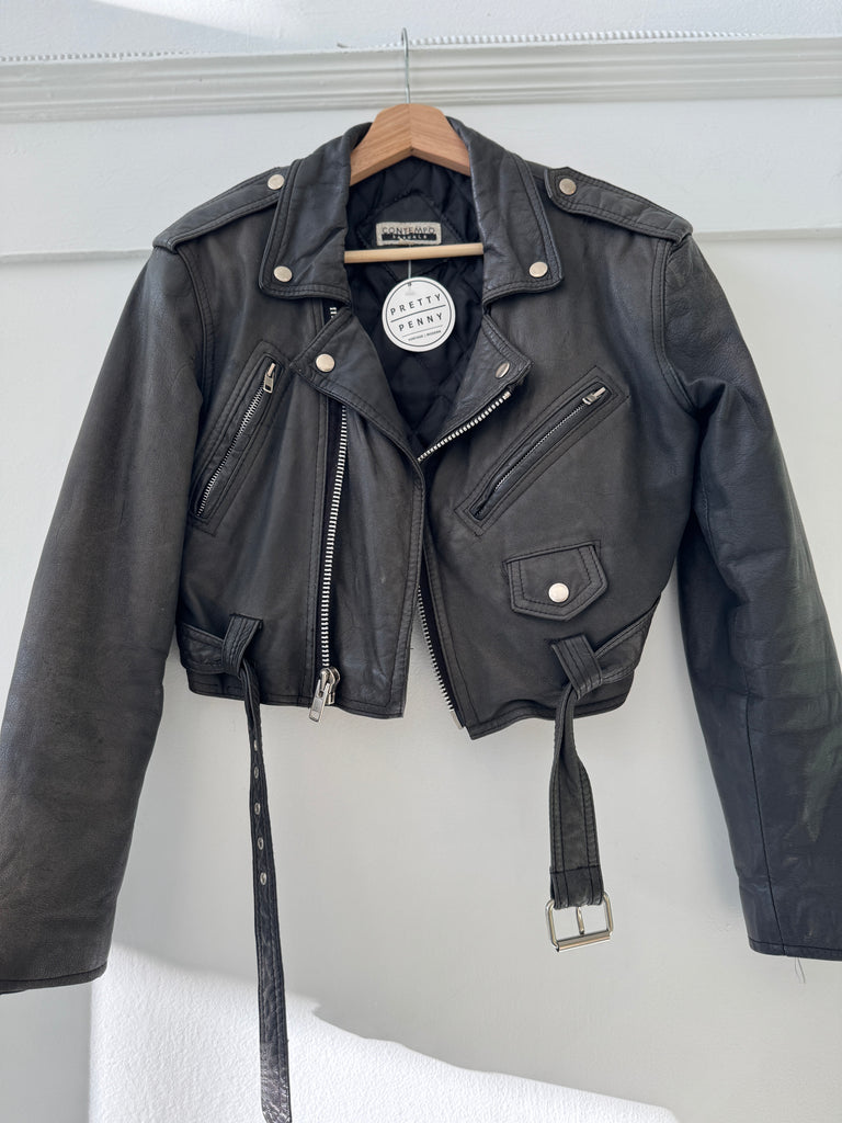 Vintage leather cropped moto jacket