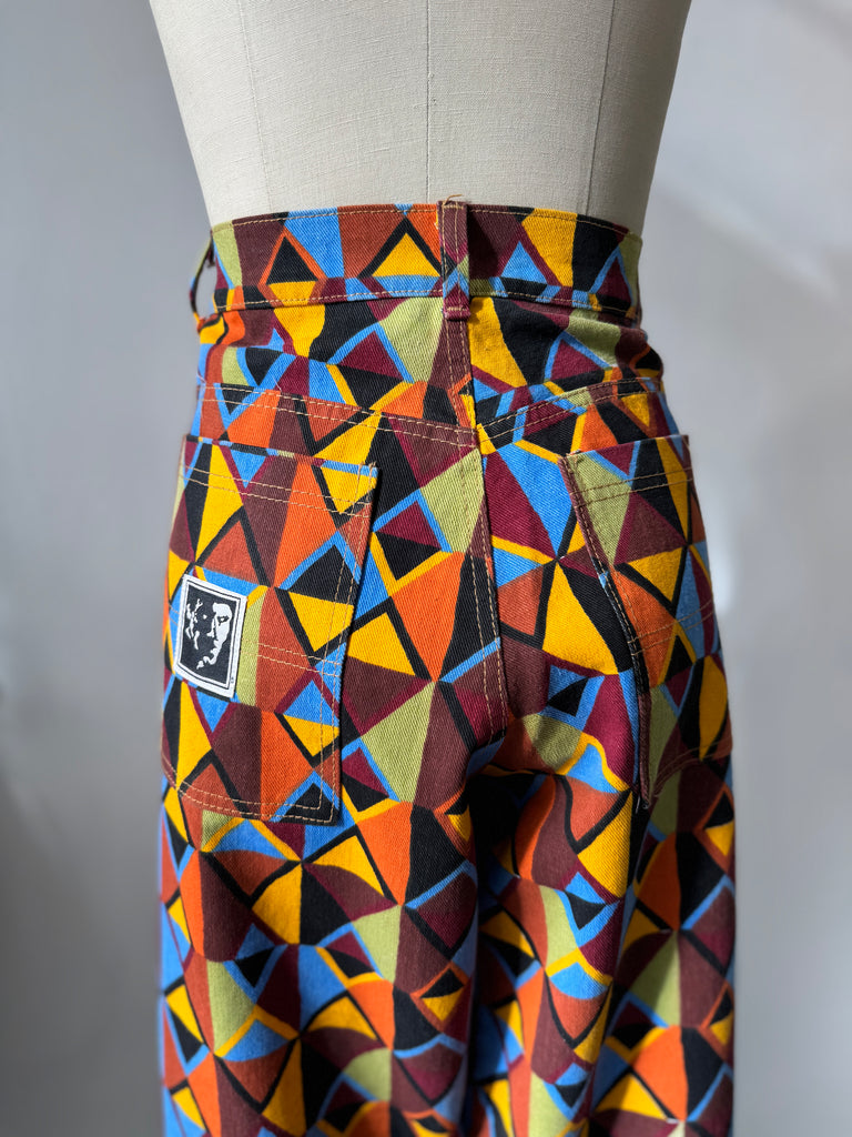 High waist vibrant color + print pants waist “34”