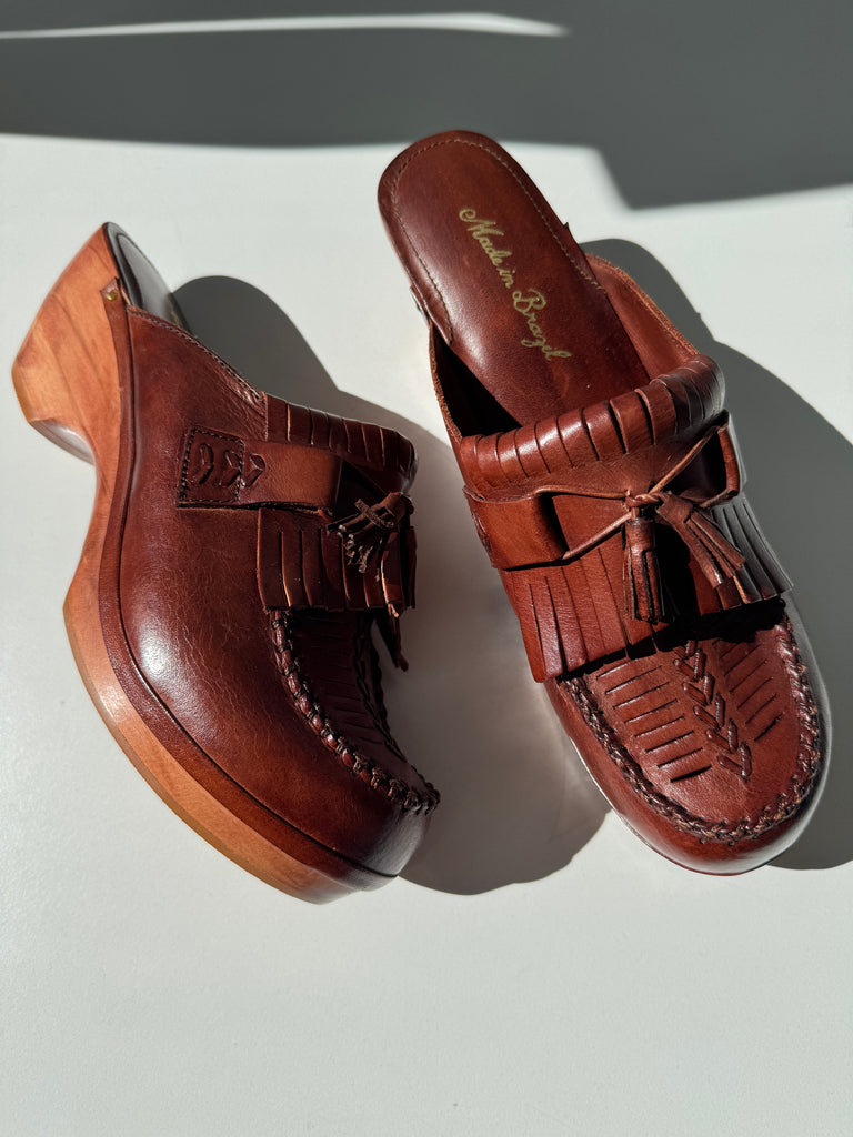 Made in Brazil leather/wood clogs size 10