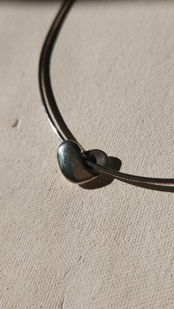 Vintage sterling silver heart slider necklace