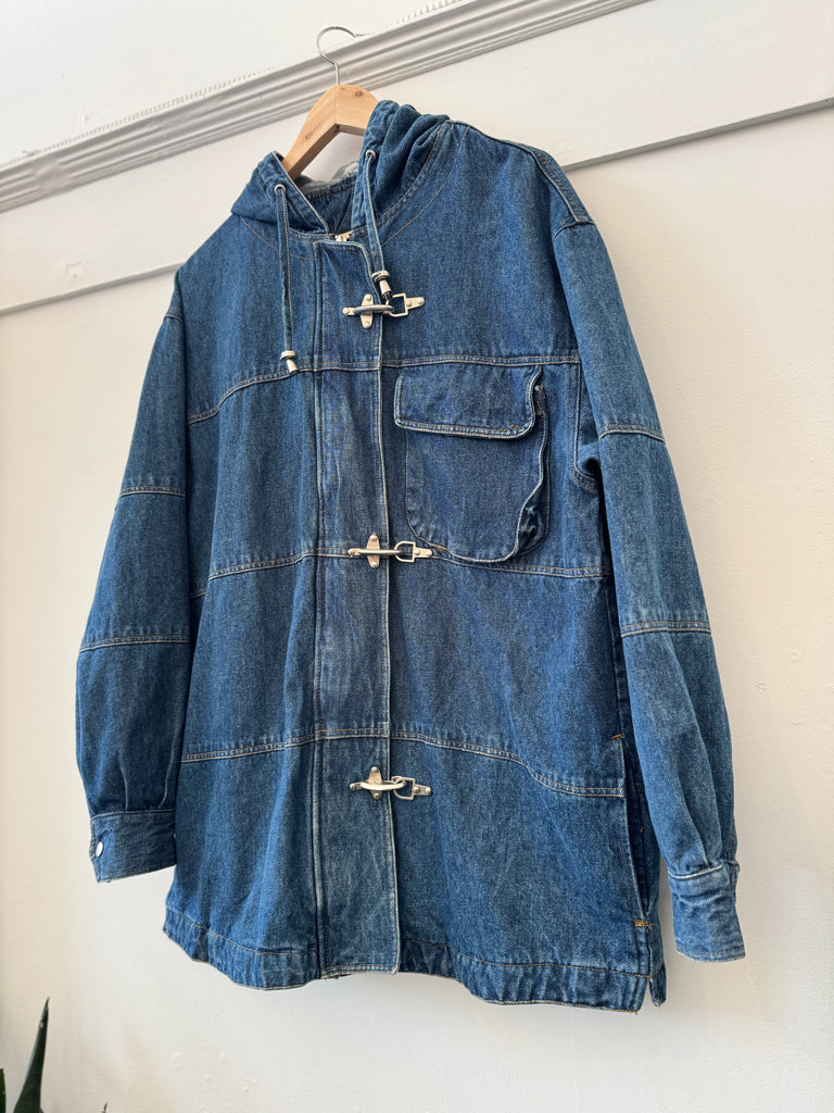 Vintage denim jacket with metal hardware