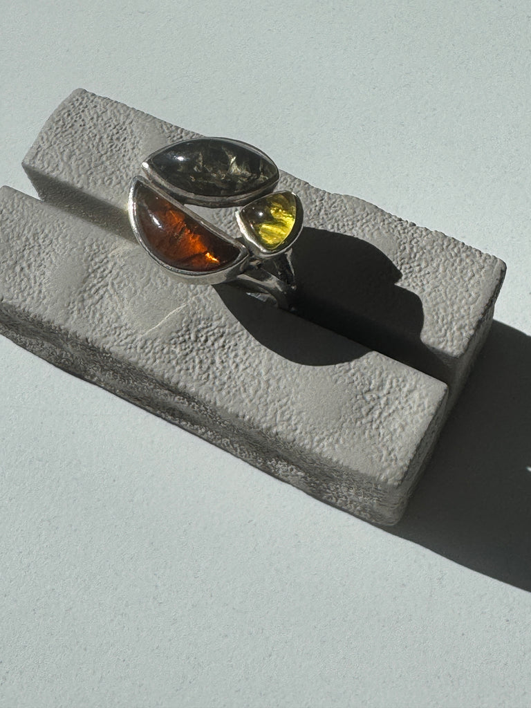 Tri Amber and Sterling silver ring size 9.5-10
