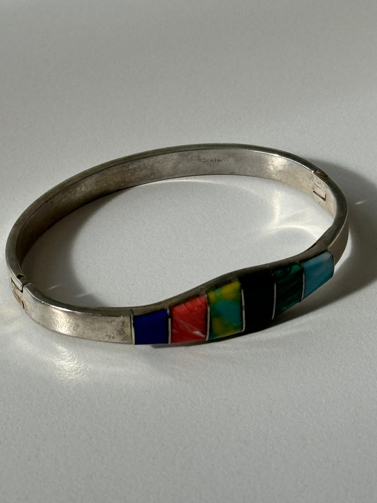 Sterling silver and multi stone inlay bracelet