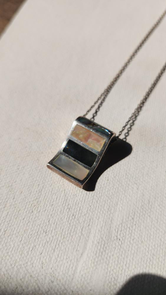 Vintage Sterling, abalone, mother of pearl tablet pendant necklace