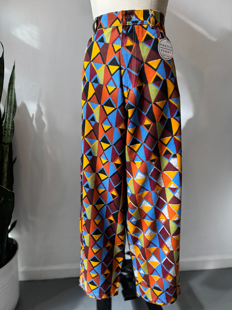 High waist vibrant color + print pants waist “34”