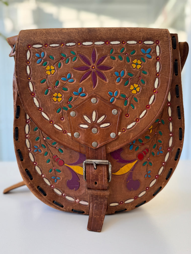 Vintage Mexican tooled leather bag