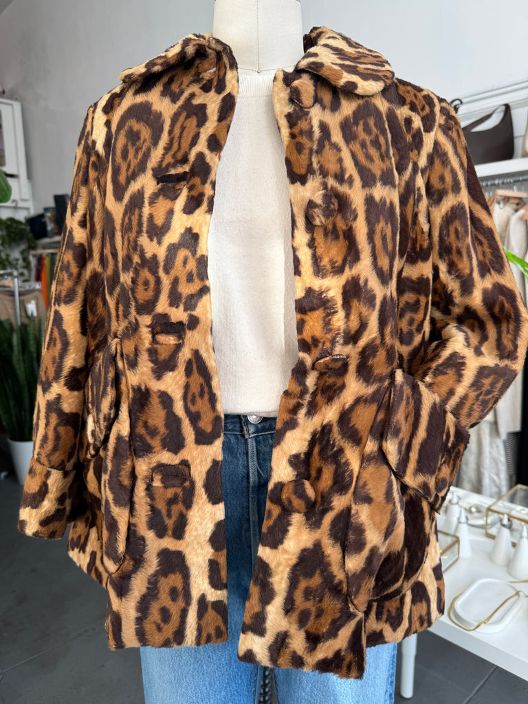 Vintage faux fur leopard print jacket