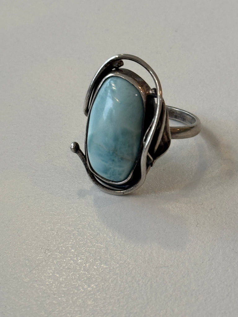 Blue Larimar and Sterling silver ring size 10