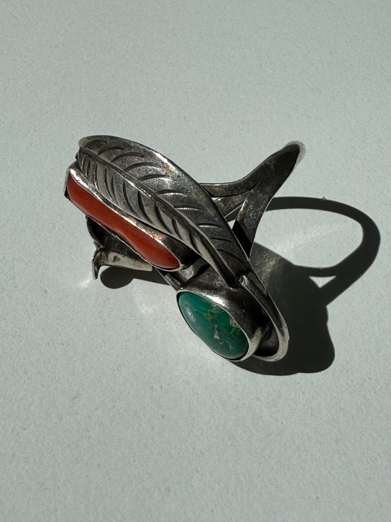 Native Vintage turquoise + coral ring size 6