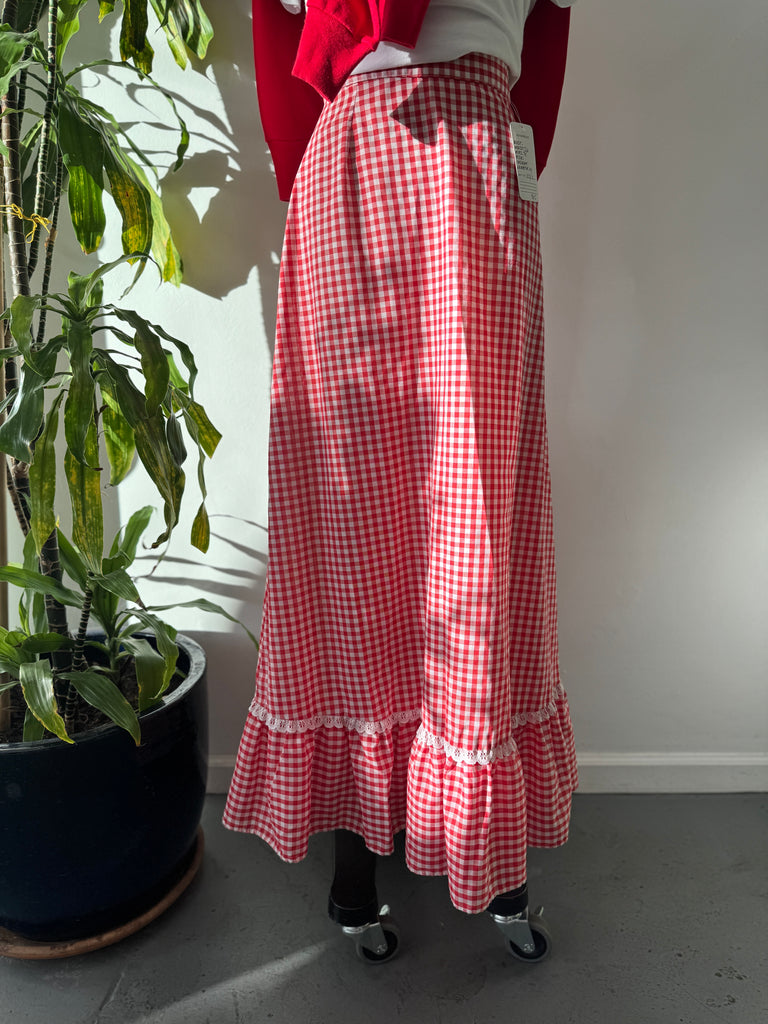 1970’s gingham long skirt waist “26”