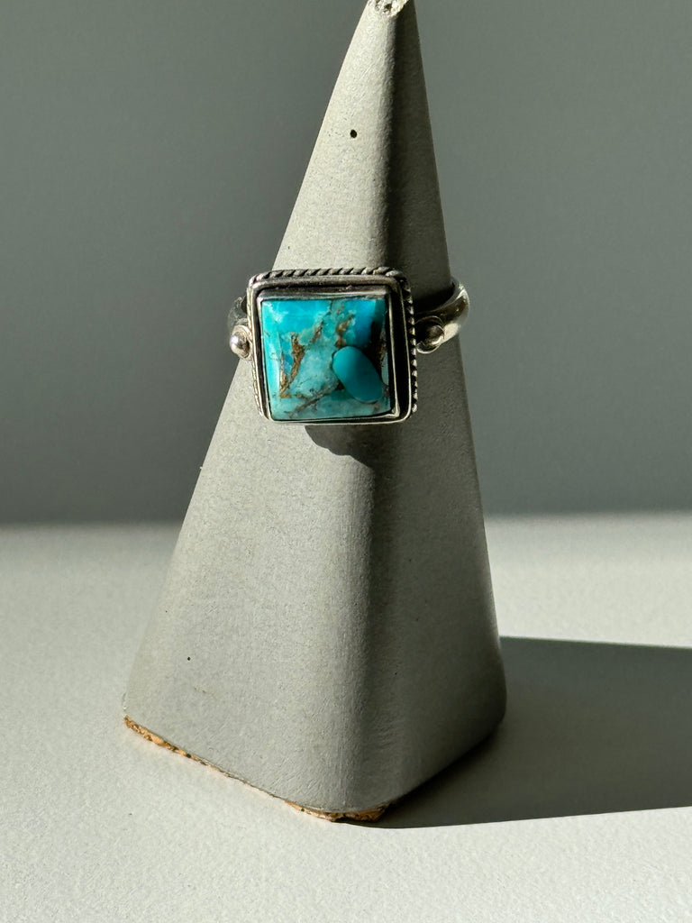 Square turquoise and sterling silver ring size 7.5