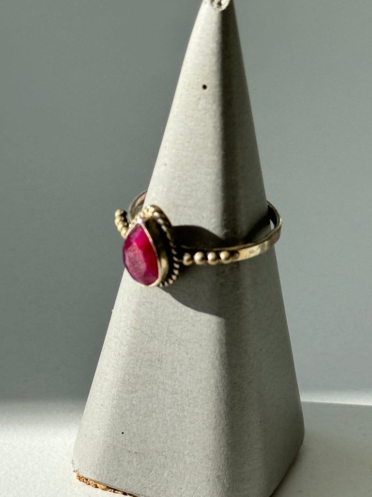 pink tourmaline Teardrop stone and silver ring size 8.5