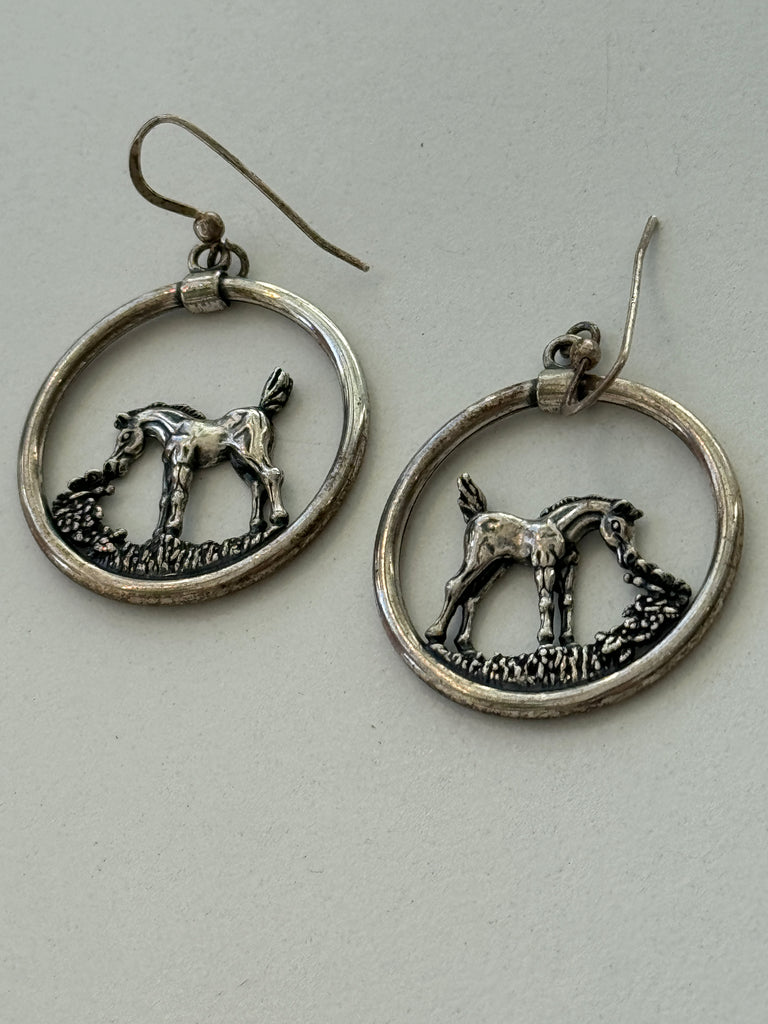 Stamped sterling silver grazing horse earrings