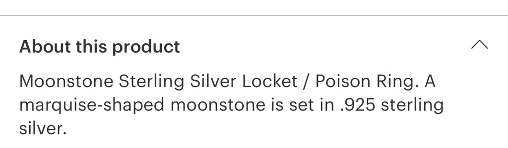 Moonstone sterling silver locket poison ring size 8