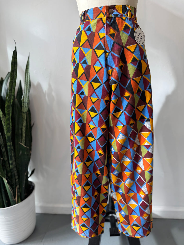 High waist vibrant color + print pants waist “34”