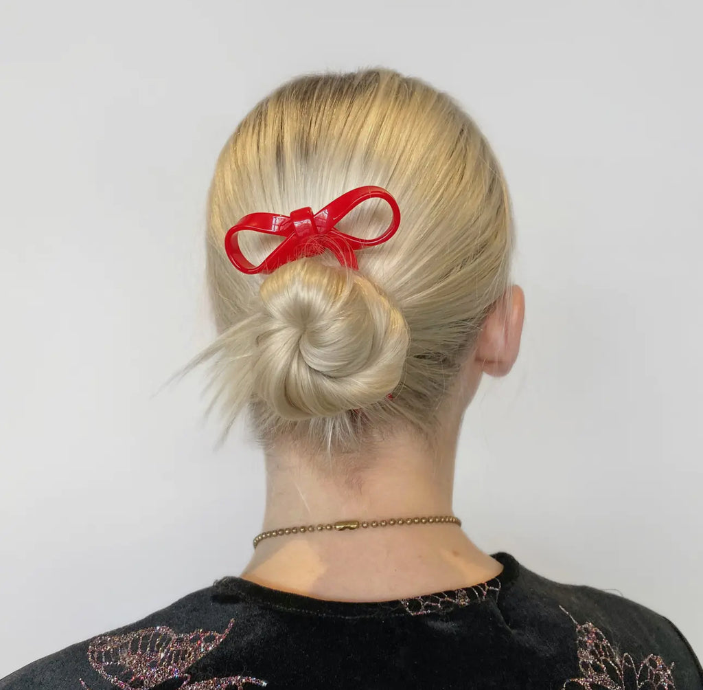 Chunks bow hair pin small cherry red bow