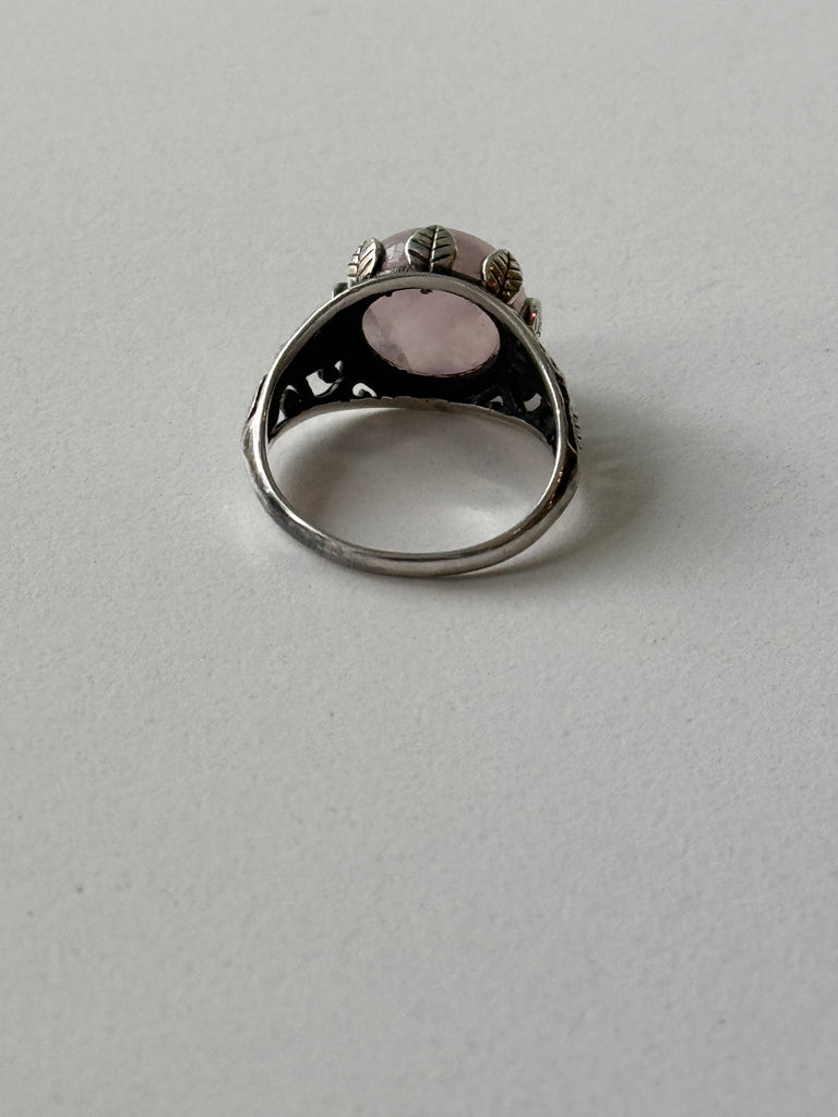 Rose quartz + sterling silver ring size 10