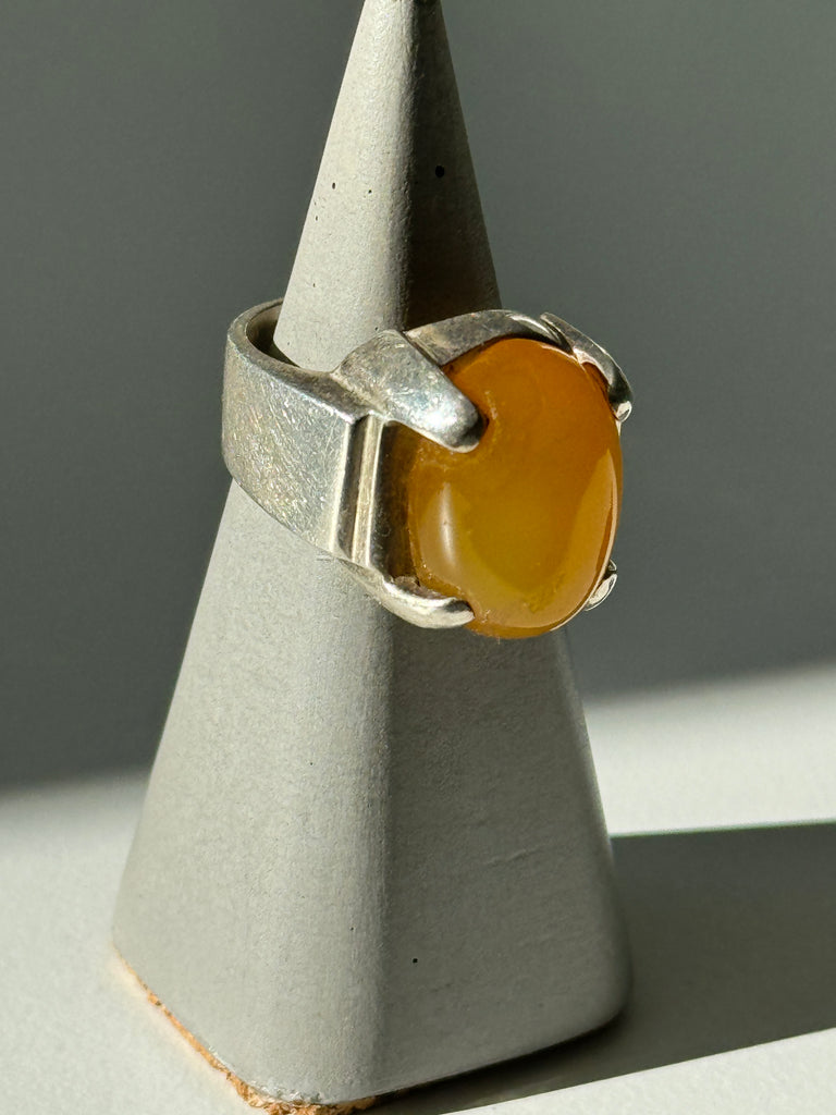 Natural yellow agate and sterling silver ring size 8.5