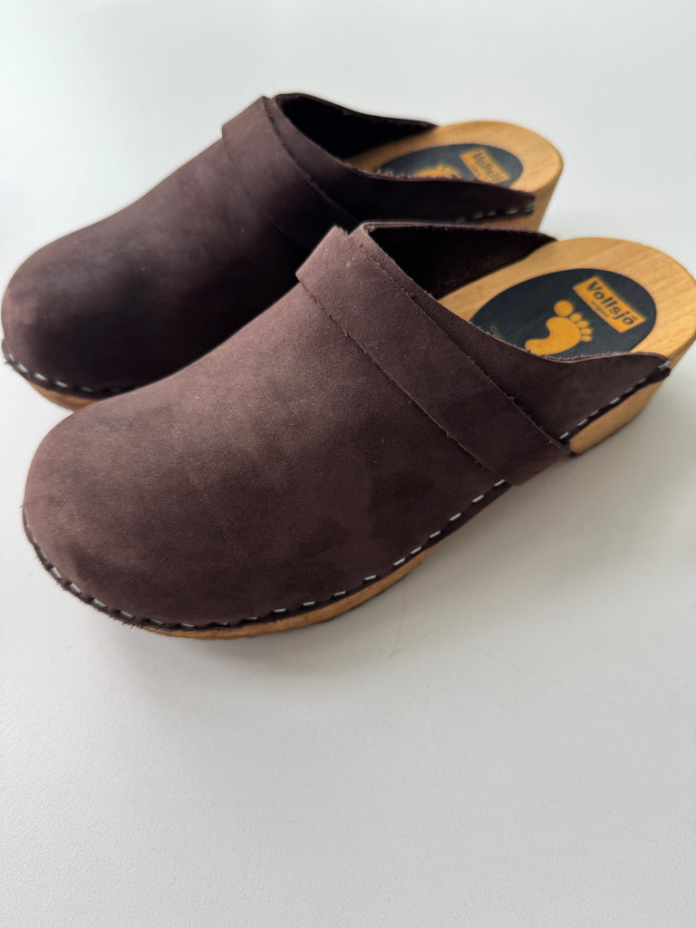 Swedish brown suede clogs size 8.5