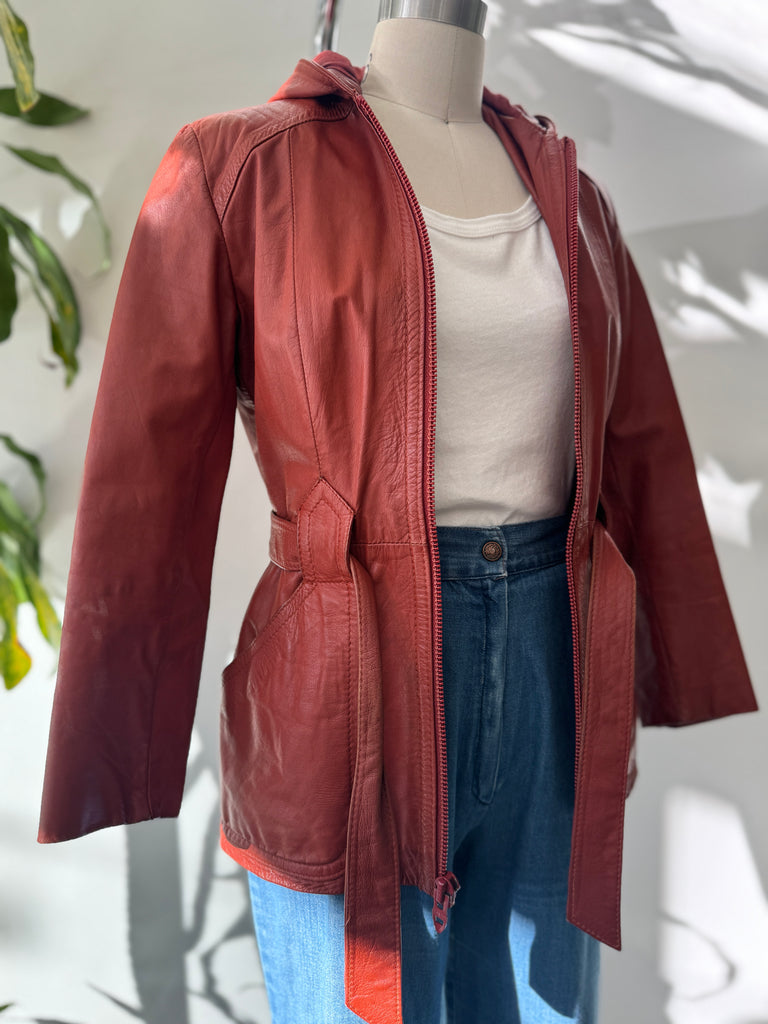 1970’s leather jacket with hood