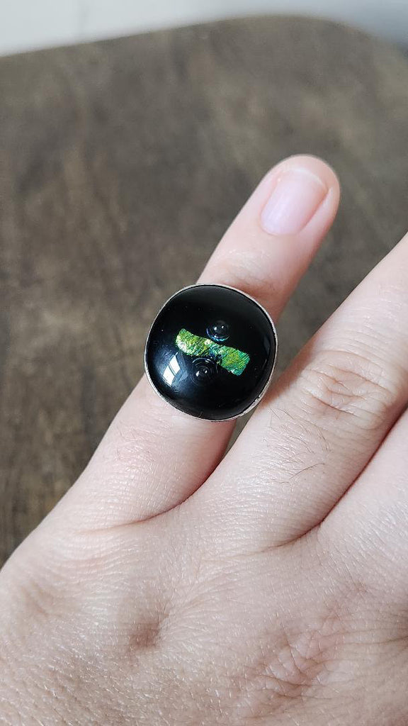 Vintage sterling dichroic glass statement ring
