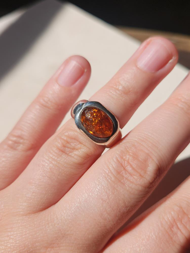 Vintage amber ring + sterling size 5.75