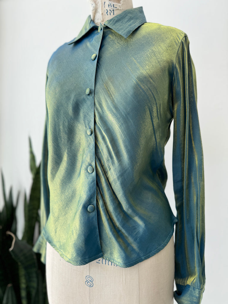 Vintage metallic button up top