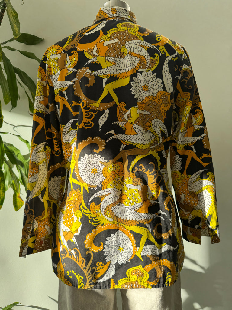 1970’s amazing print button up top