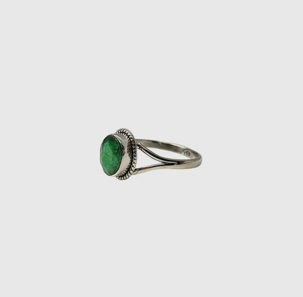 Composite emerald stone sterling silver size 8