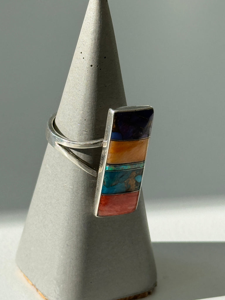 Multi Stone inlay and sterling silver ring size 10