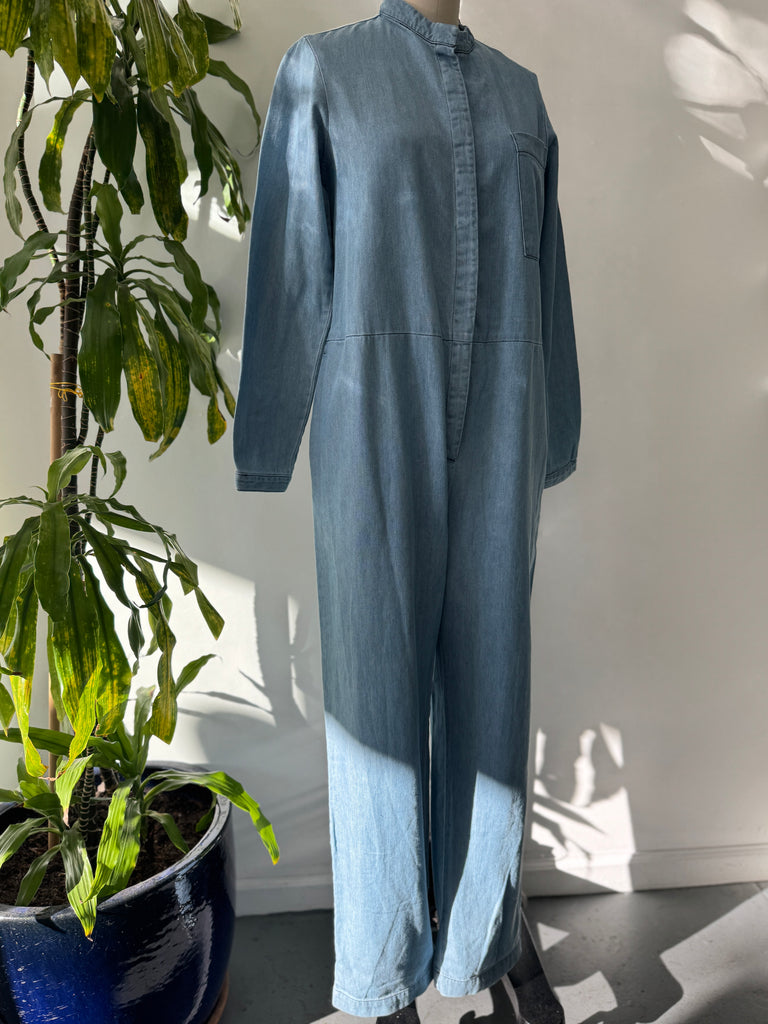 Light colored denim jumpsuit