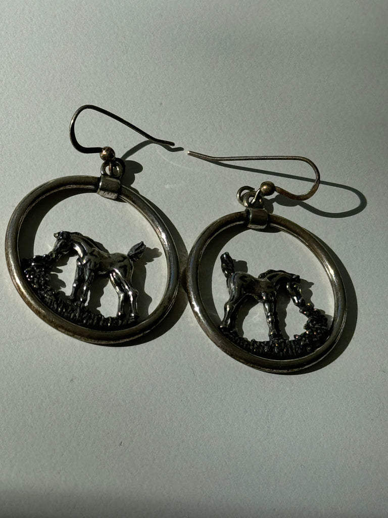 Stamped sterling silver grazing horse earrings