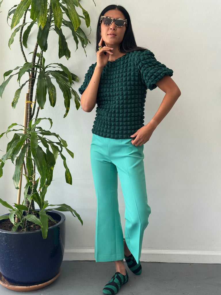 Textured puff emerald top