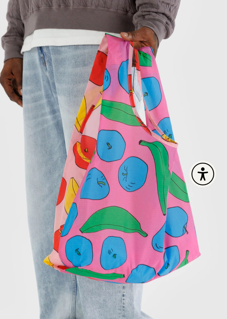 Baggu | big reusable tote bag | pink apples and bananas