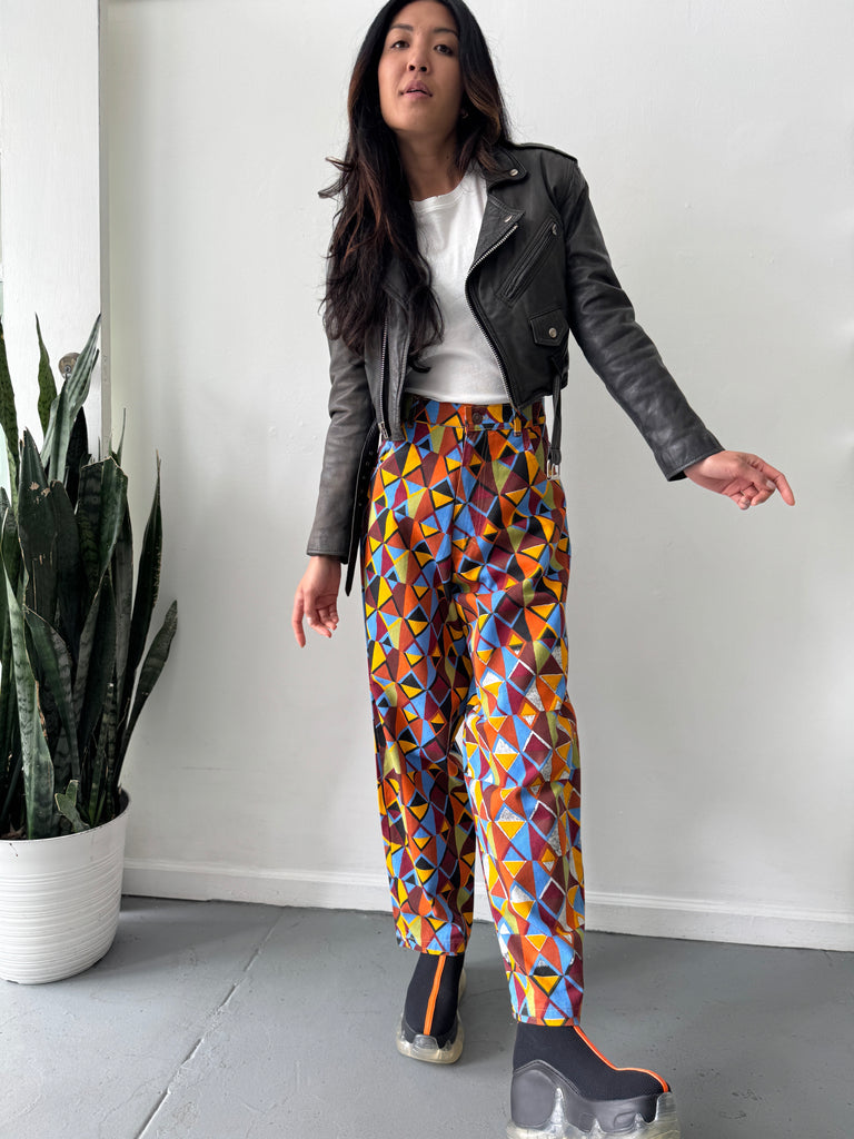 High waist vibrant color + print pants waist “34”