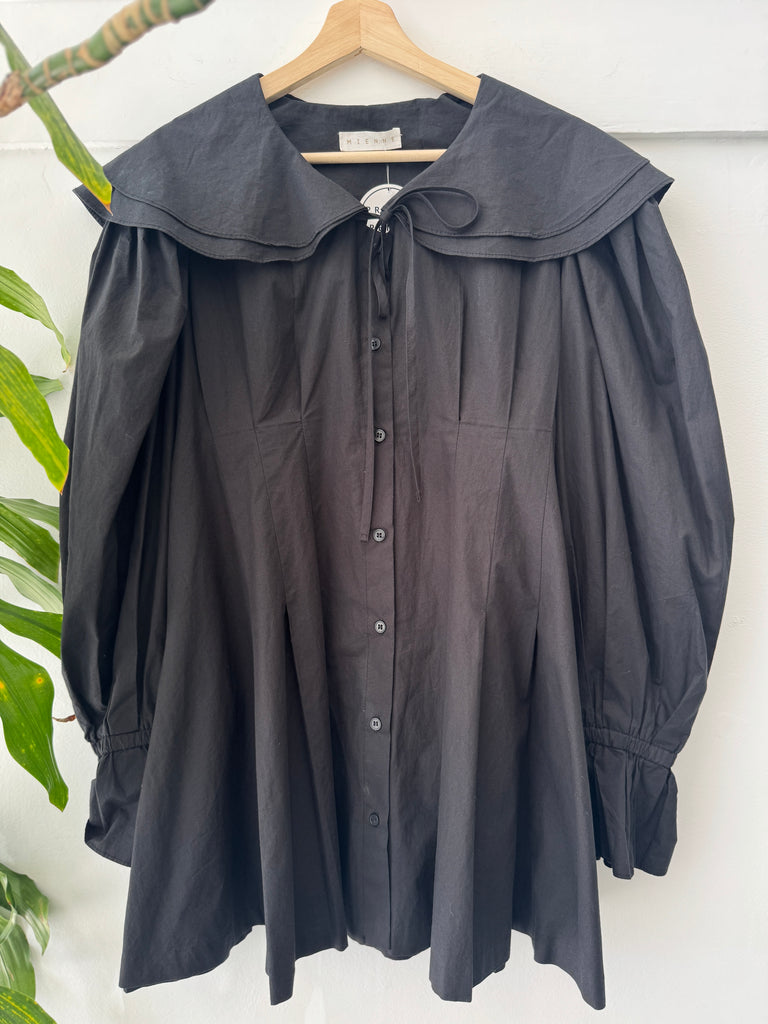 Oversized tunic top with drama and collar