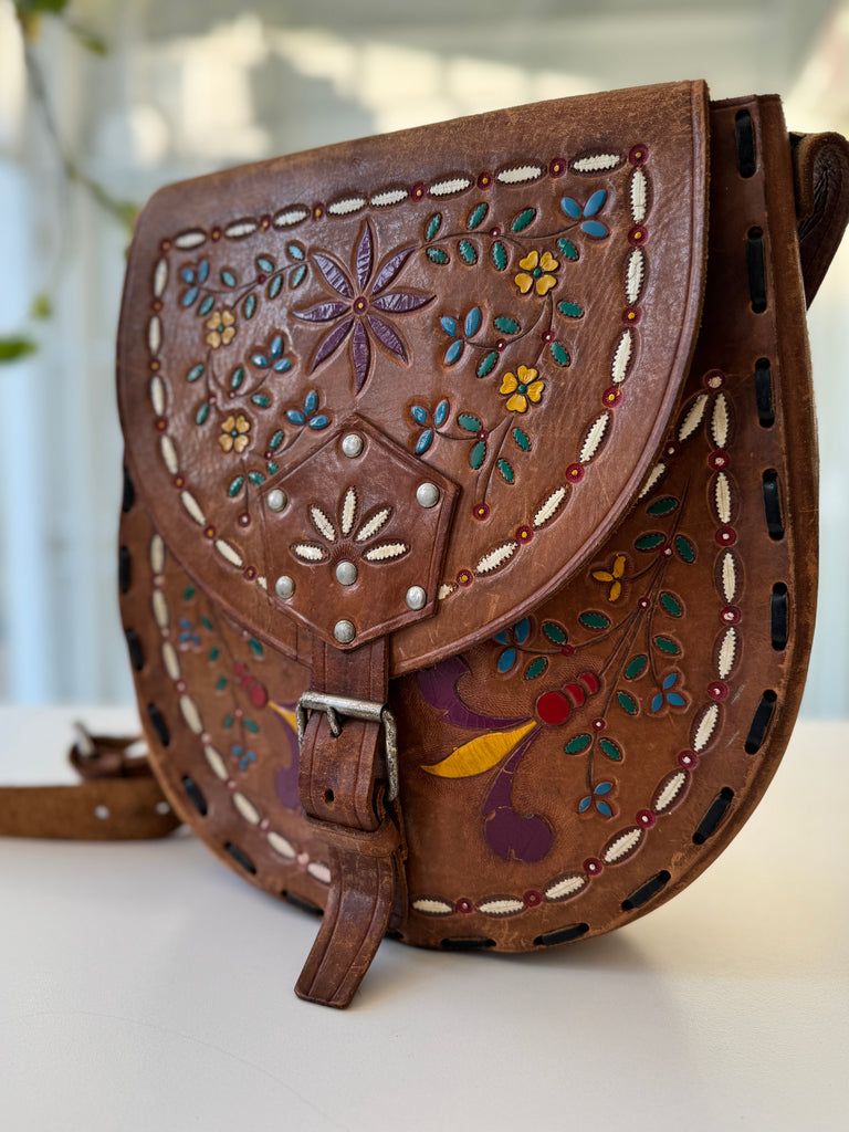 Vintage Mexican tooled leather bag