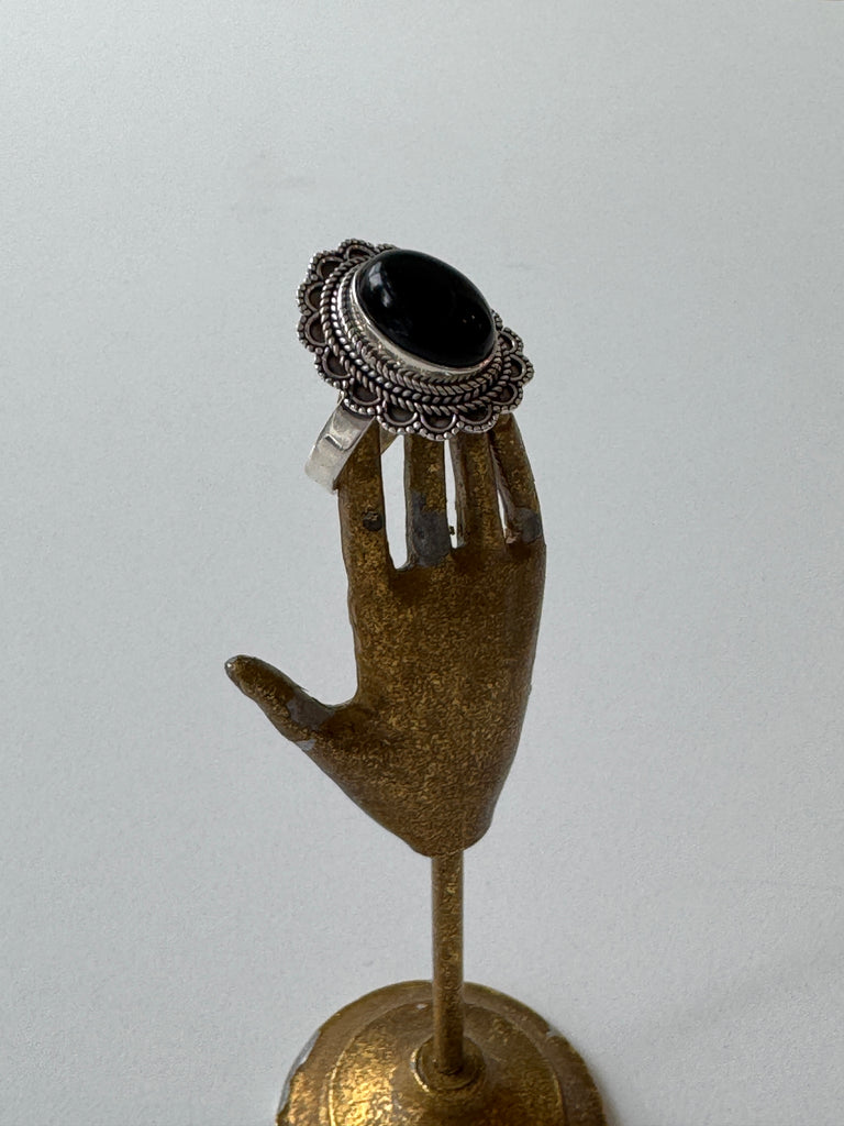 Onyx + Sterling silver ring size 9