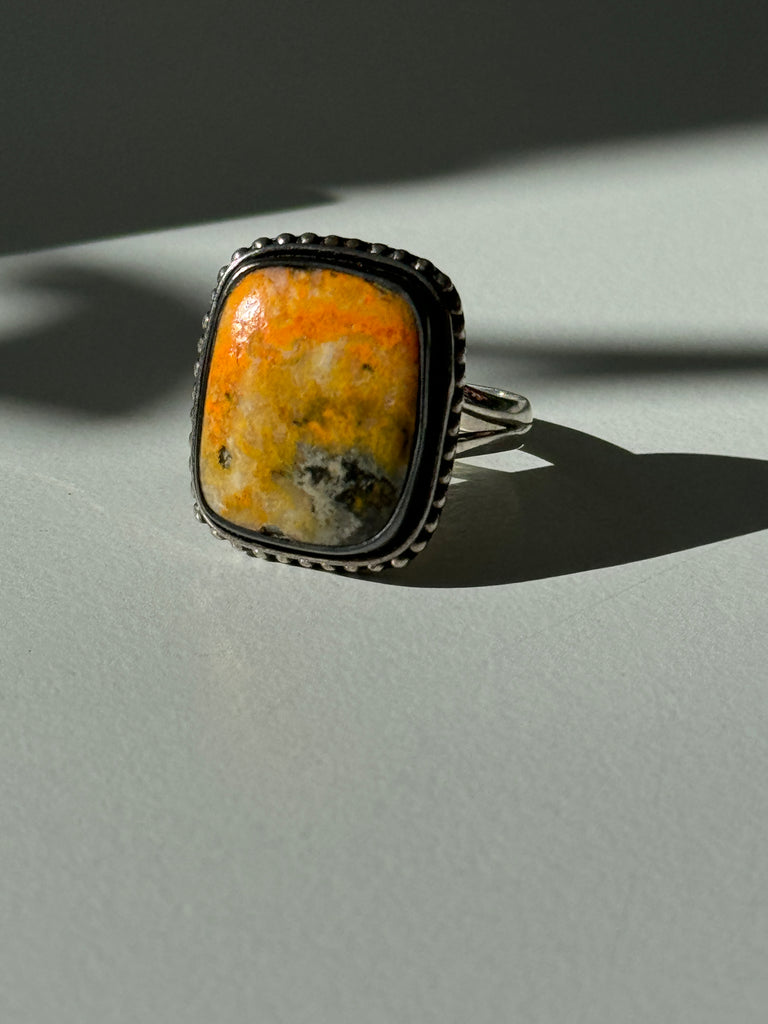 Reverse bumblebee jasper and sterling silver ring size 9