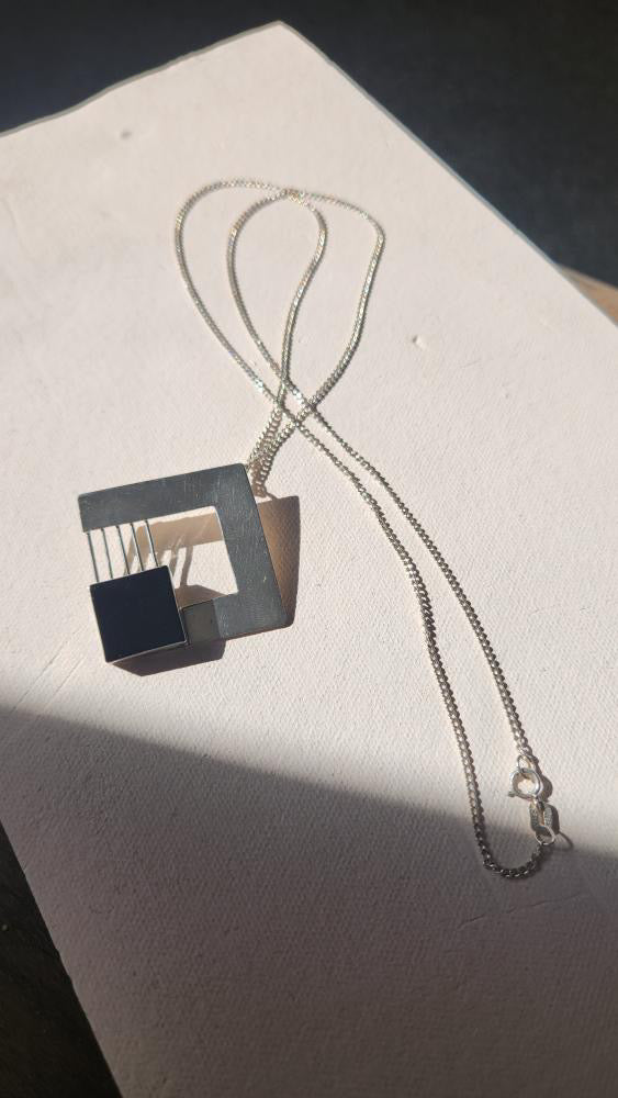 Sterling modernist square pendant