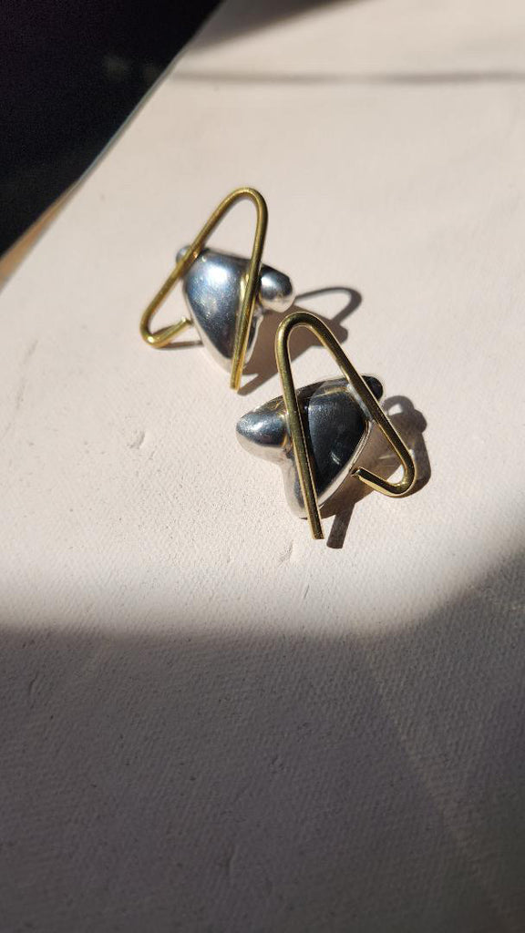Vintage Sterling silver and brass abstract earrings
