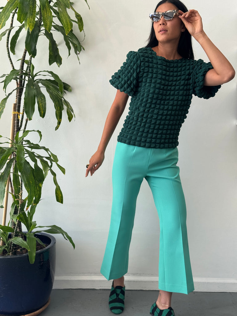 Textured puff emerald top