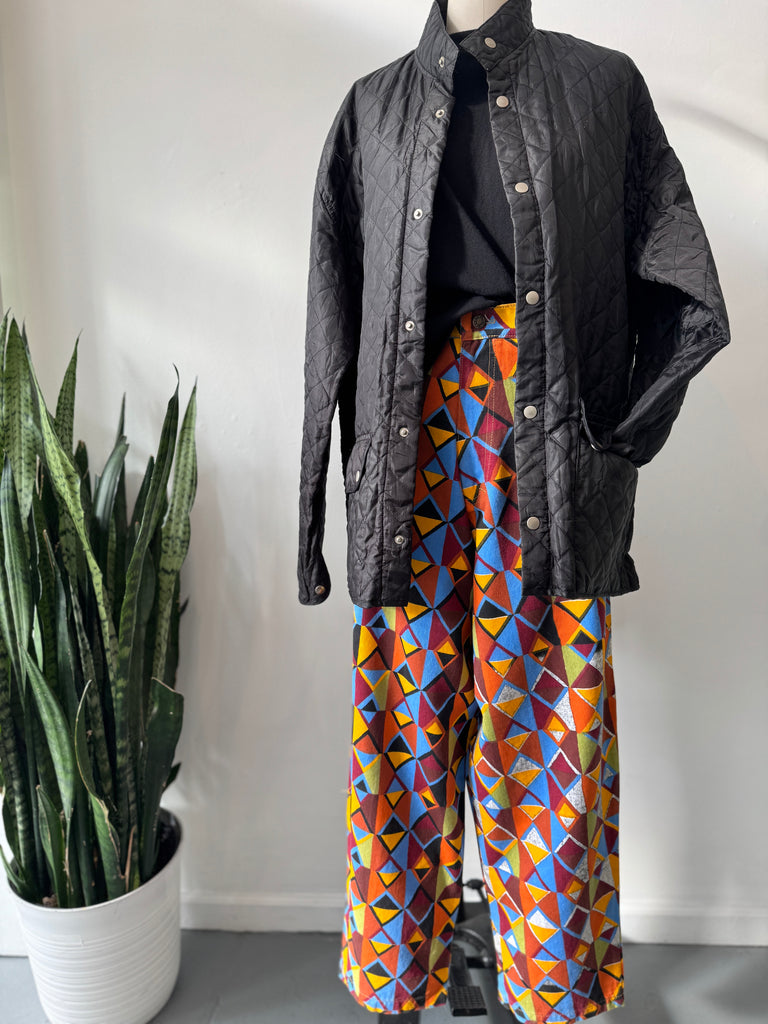 High waist vibrant color + print pants waist “34”