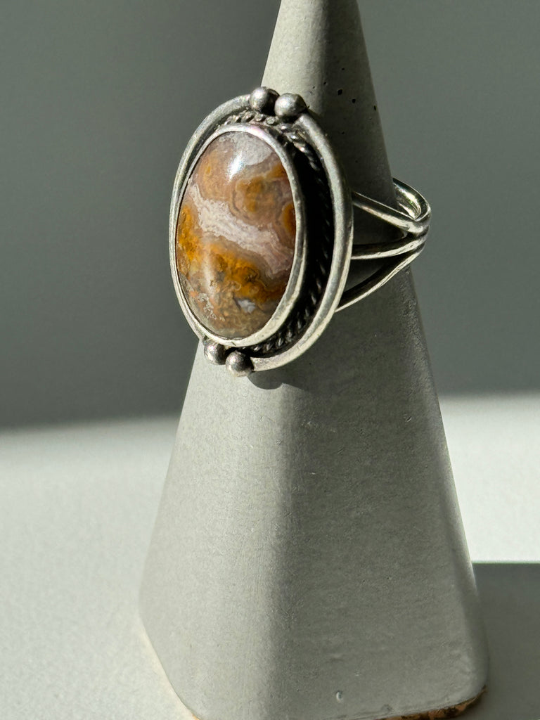 brown agate and sterling silver ring size 5