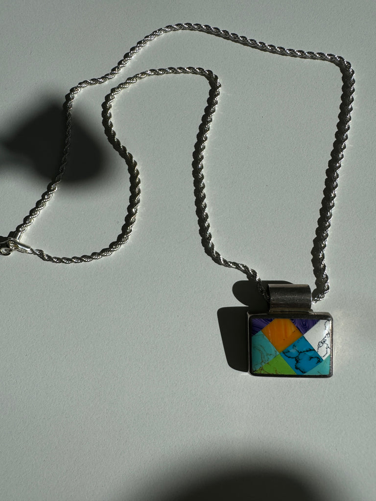 Vintage inlay stone + sterling silver necklace