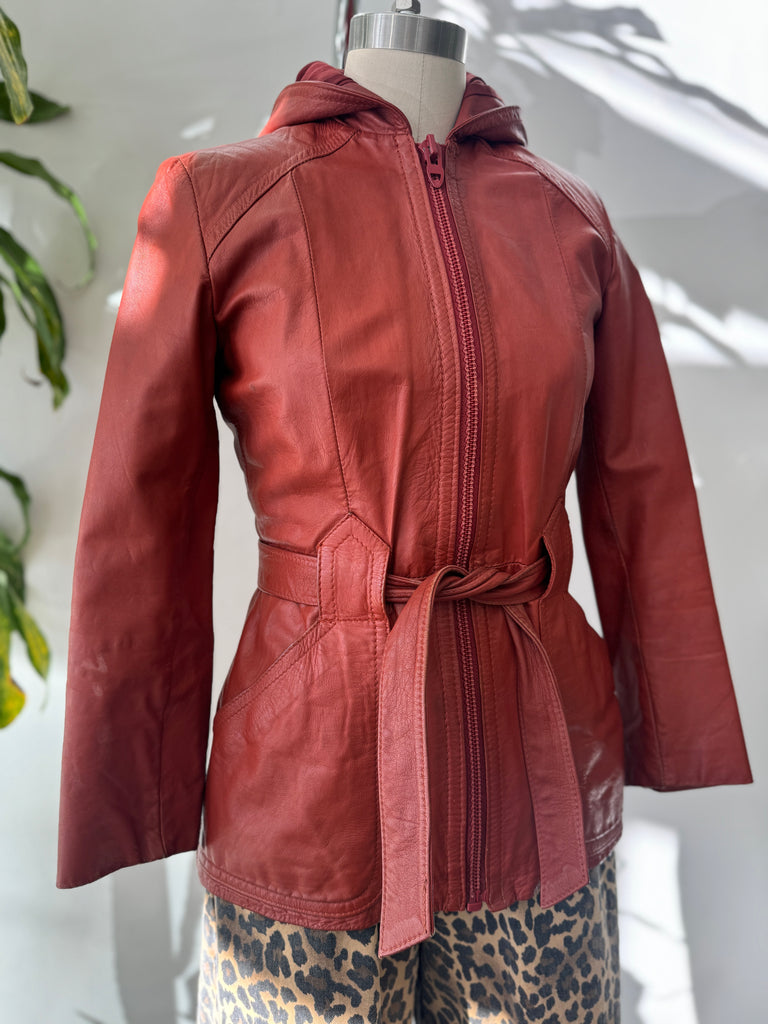 1970’s leather jacket with hood