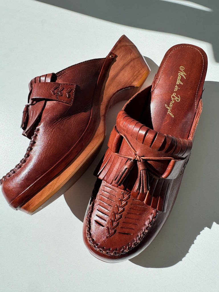 Made in Brazil leather/wood clogs size 10