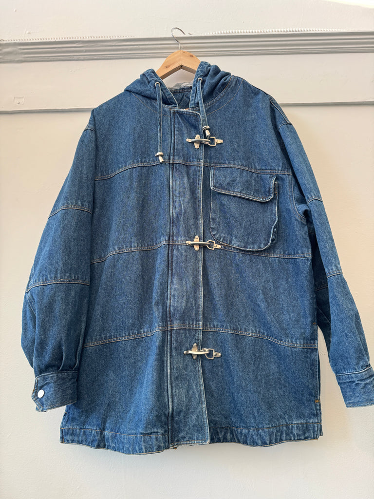 Vintage denim jacket with metal hardware