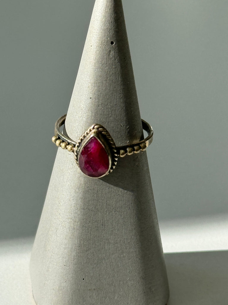 pink tourmaline Teardrop stone and silver ring size 8.5