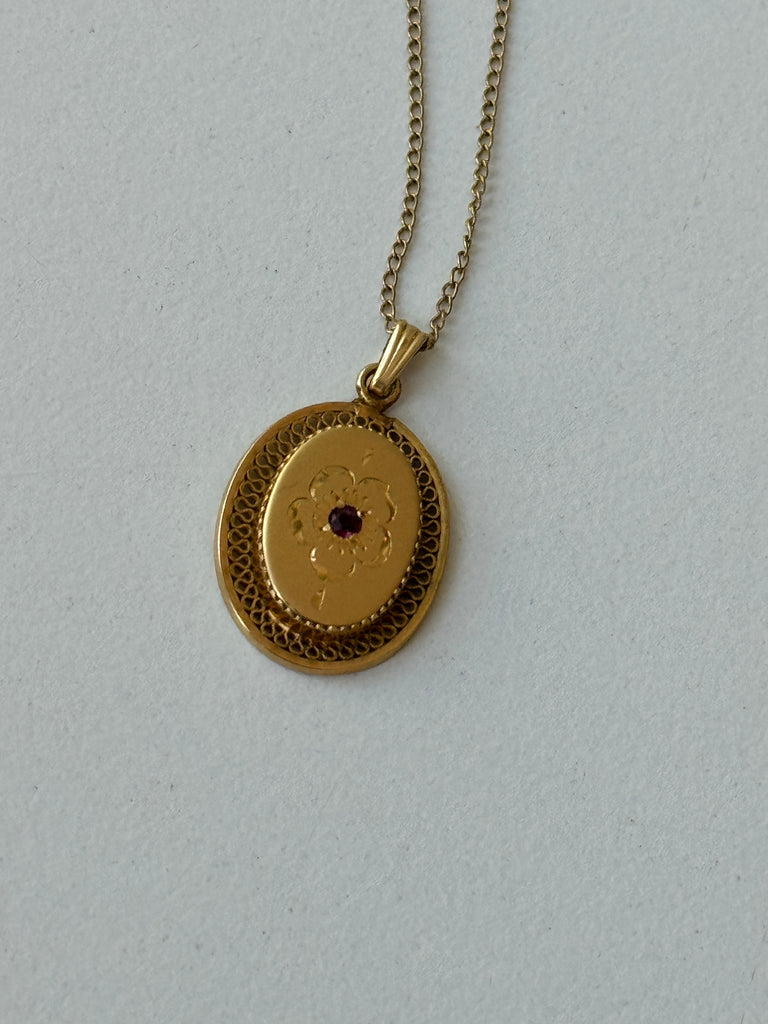 Vintage gold fill pendant with ruby necklace